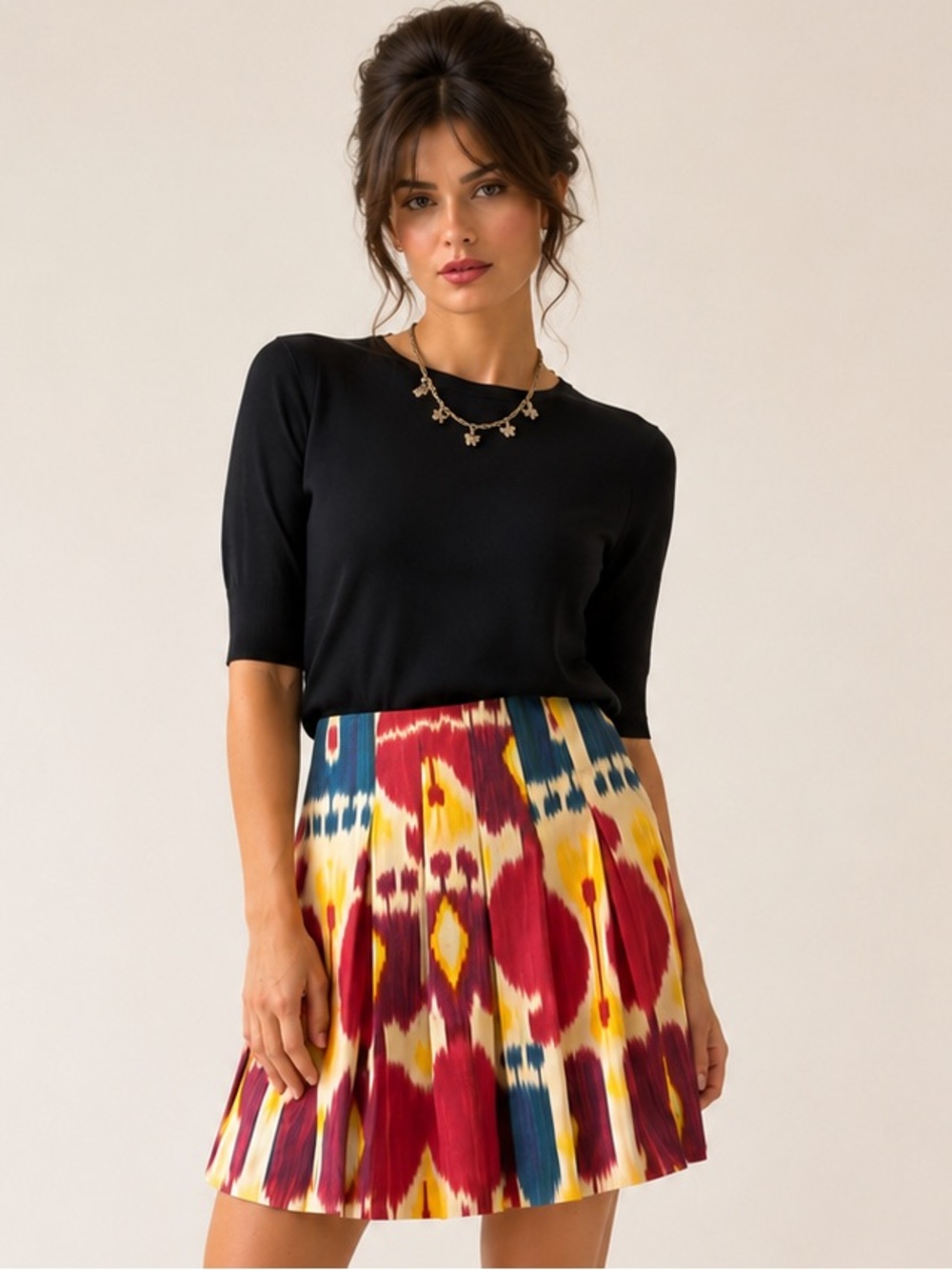 Lauren Ralph‎ Lauren 100% Silk Modern Maasai Print Wide Pleat Skirt, Size 10